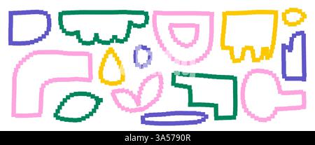 Ensemble d'éléments pexelés naïfs. Concevoir des icônes bitmap. Formes pour les affiches tendance de l'an 2000. Éléments contemporains vectoriels Illustration de Vecteur