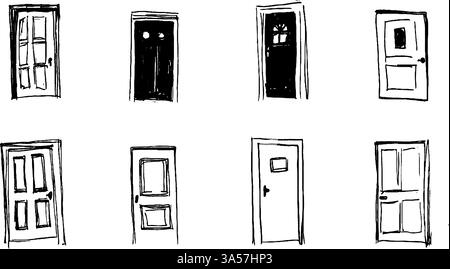 Collection de portes dessinées à la main dans divers styles Illustration de Vecteur