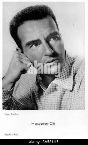 Une carte postale antique mettant en vedette l'acteur américain Montgomery Clift, publiée en Allemagne, vers les années 1950 USAGE ÉDITORIAL EXCLUSIF Banque D'Images