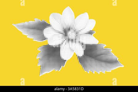 Fleur stylisée avec motif pointillé sur fond jaune Illustration de Vecteur