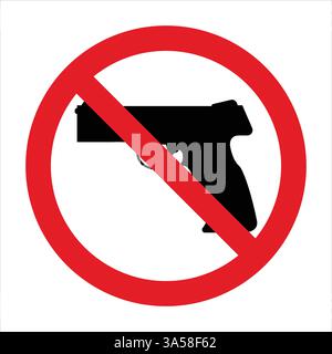Panneau d'interdiction rouge avec silhouette d'arme de poing, représentant le contrôle des armes à feu et la prévention de la violence Illustration de Vecteur