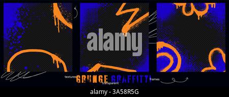 Ensemble de fond urbain de pulvérisation grunge avec peinture, art de rue et splash abstrait vectoriel. Design d'affiche de mode punk avec des coups de pinceau et hip vintage Illustration de Vecteur