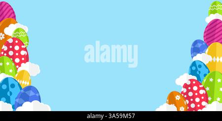 Coins de pâques lumineux avec des œufs coupés en papier coloré et des nuages. Fond de célébration de Pâques Illustration de Vecteur