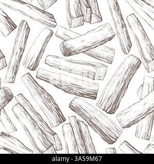Arbre de texture, piles de bois de chauffage modèle sans couture. Arrière-plan de texture vectorielle. Ensemble rustique dessiné à la main. Préparation du bois dans la forêt. Illustration de Vecteur