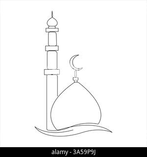 Un dessin d'art de ligne continue de l'illustration vectorielle de mosquée Illustration de Vecteur