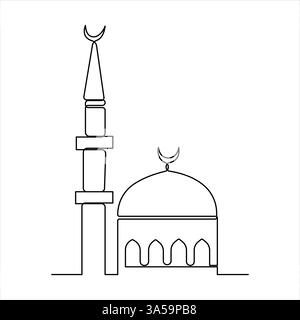 Un dessin d'art de ligne continue de l'illustration vectorielle de mosquée Illustration de Vecteur