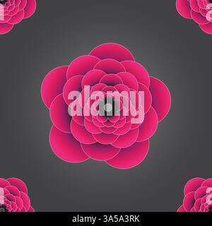 Motif de fleur rose 3d sans couture sur fond gris Illustration de Vecteur