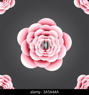 Motif de fleur rose 3d sans couture sur fond gris Illustration de Vecteur
