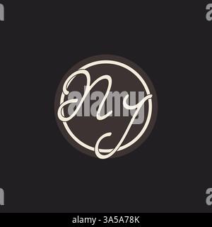 Lettre initiale NJ monogramme logo avec graphique vectoriel d'idées de conception de ligne de cercle simple et créatif Illustration de Vecteur