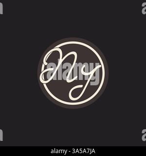 Lettre initiale ni monogramme logo avec graphique vectoriel d'idées de conception de ligne de cercle simple et créatif Illustration de Vecteur