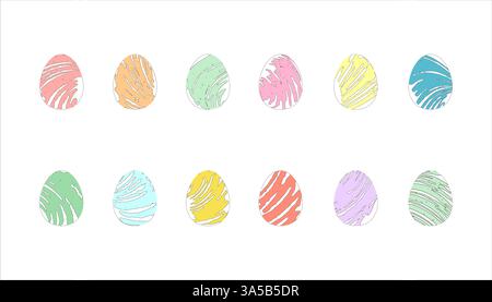 Oeufs de Pâques en traits sommaires colorés Illustration de Vecteur