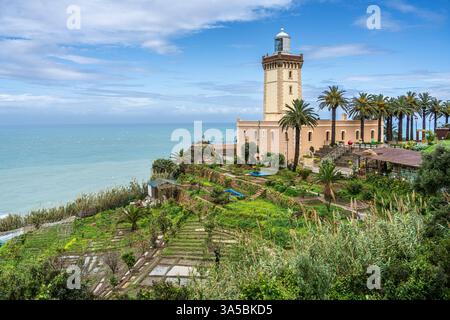 Phare de Cape Spartel, entrée sud du détroit de Gibraltar, Tanger, Maroc, Afrique du Nord. Banque D'Images