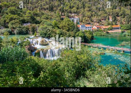 Vue aérienne des chutes DE KRKA, Croatie. Banque D'Images