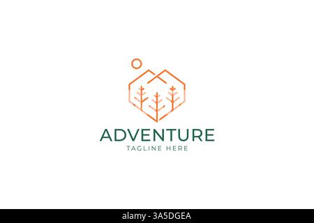 Symbole minimaliste Adventure logo Mountain Tree Heart Shape Abstract Illustration de Vecteur