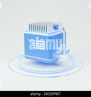 Rendu 3D d'un symbole de cloud computing intégré à une unité serveur, mettant en évidence les systèmes numériques avancés. Banque D'Images