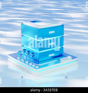 Icône 3D du cloud computing connecté à un serveur, représentant la technologie moderne de traitement des données. Banque D'Images