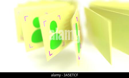 Cartes d'identité jaunes icônes vertes rendu 3D. Banque D'Images