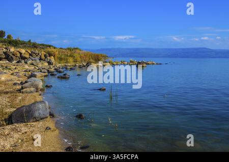 Mer de Galilée en Israël. Sur le lac, Jésus-Christ a montré des miracles aux gens. L'Église de la primauté - Tabgha Banque D'Images