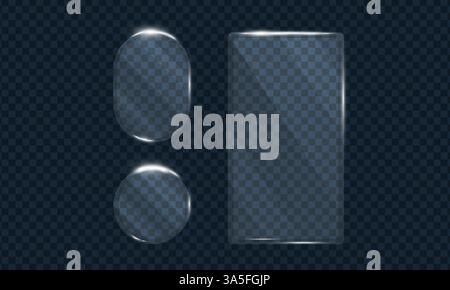 Cadre de forme géométrique transparent en verre ensemble d'éblouissement brillant, carré et panneau de texture de superposition en verre, miroir en verre d'échantillons en plastique, illustration vectorielle Illustration de Vecteur