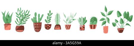 Illustration de diverses plantes d'intérieur décoratives dans des pots colorés sur un fond blanc Illustration de Vecteur