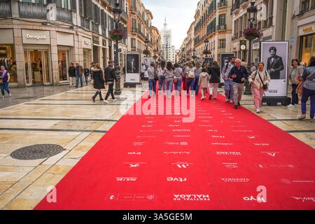 Tapis rouge dans Calle Larios, événement promotionnel avant le début du festival du film de Malaga. Malaga, Costa del sol, Espagne. Banque D'Images