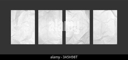 Feuilles de papier froissées avec des plis. Pages blanches vides avec effet froissé réaliste. Feuille de papier vierge avec modèle de plis pour affiches et bannières. Jeu de maquettes vectorielles. Illustration de Vecteur