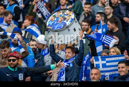 Hampden Park, Glasgow, Royaume-Uni. 23 mars 2025. UEFA Nations League Play offs International Football, deuxième manche, Écosse contre Grèce ; crédit fans grecs : action plus Sports/Alamy Live News Banque D'Images