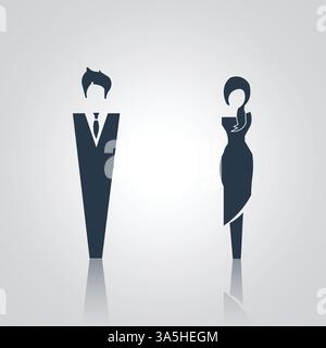 Pictogrammes uniques d'un homme et d'une femme, signes, icônes, couleur sombre, caractère Illustration de Vecteur