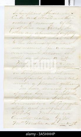 Une lettre du professeur Horace Goodhue à sa fiancée dans le Vermont, écrite le 12 février 1868, décrivant sa vie et ses activités académiques à Northfield, Minnesota, dans les années 1860 Banque D'Images