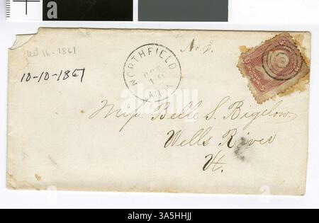 Une lettre écrite par le professeur Horace Goodhue à sa fiancée le 5 octobre 1867, dans laquelle il partage des détails sur sa vie académique et ses expériences personnelles au Carleton College à Northfield, au Minnesota. Banque D'Images