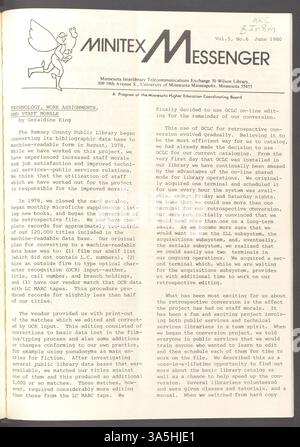 Ce numéro traite de la technologie, des affectations de travail, du moral du personnel, de la participation du Collège Olaf à deux études, du projet d'index des journaux de la Bibliothèque publique de Saint-Paul et d'un symposium sur les bibliothèques d'arts libéraux. Parmi les autres sujets abordés, citons les services en ligne de Melsa, le partage de ressources, le réseautage, la formation bibliographique et la croissance d'OCLC. Banque D'Images