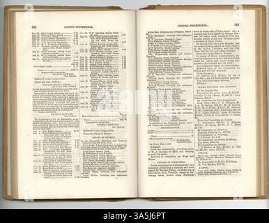 Cet ouvrage documente les activités du conseil municipal du Collège Paul pour la période d'avril 1869 à avril 1870, y compris les ordonnances, les pétitions, les débours, les permis, et les rapports du procureur et contrôleur de la ville. Banque D'Images
