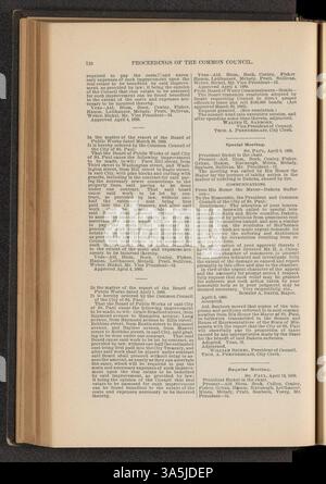 Ce dossier de 1889 comprend les délibérations officielles du Conseil commun de Saint-Paul, qui a documenté les décisions législatives et ordonnances locales. Banque D'Images