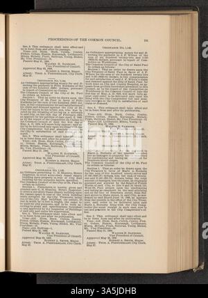 Les 1889 minutes constituent un important dossier historique des actions et des décisions prises par le Conseil commun de Saint-Paul cette année-là. Banque D'Images