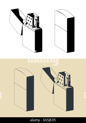 Illustrations isométriques vectorielles stylisées pour briquet à essence classique Illustration de Vecteur