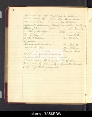 Le livre d'archives de la Stillwater Library Association comprend des procès-verbaux détaillés des réunions, des renseignements sur la collecte, des sources de financement, des pratiques de prêt et des activités quotidiennes de la bibliothèque. Il décrit également le processus de transfert des documents des associations à la Bibliothèque publique de Stillwater. Banque D'Images