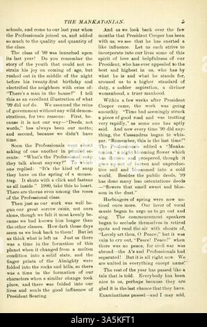 Le Mankatonian, un magazine publié par des étudiants de l'école normale d'État de Mankato, a été en circulation de 1891 à 1913. Il comprenait une gamme de contenus allant des résumés scolaires à la poésie et aux publicités des entreprises locales. Le magazine a documenté la vie à l'école et dans la région de Mankato. Banque D'Images