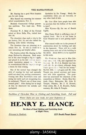 Le volume 17, numéro 4 du Mankatonian, publié le 15 novembre 1904, couvre diverses activités scolaires, la poésie étudiante et les publicités des entreprises locales, offrant un aperçu de la vie étudiante et des événements à l'école normale d'État de Mankato. Banque D'Images