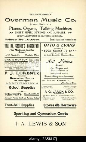 Le volume 18, numéro 6 du Mankatonian présente des résumés des activités scolaires, des événements sociaux locaux et des contributions des étudiants, comme de la poésie, ainsi que des publicités des entreprises locales de Mankato. Banque D'Images