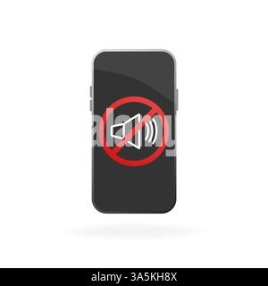 Icône plate avec smartphone noir sans son sur fond blanc pour la conception du concept. Écran du smartphone. Concept de périphérique mobile vectoriel. Illustration de Vecteur