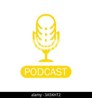 Podcast. Badge, icône, timbre, logo. Microphone pour podcast. Illustration vectorielle. Illustration de Vecteur