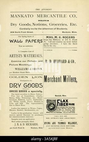 Cette publication mensuelle de 1888 à 1891 à l'école normale d'État de Mankato couvre diverses activités étudiantes, des événements sociaux, de la poésie et des publicités. 'The Student' a été suivi par 'The Mankatonian' après son numéro final. Banque D'Images