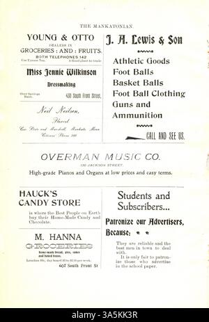 The Mankatonian, volume 14, numéro 9, mai 1903, est une publication dirigée par des étudiants à l'école normale d'État de Mankato. Publié mensuellement de 1891 à 1913, il présentait du contenu comme des résumés d'activités scolaires, de la poésie, des articles, des événements sociaux et des publicités. Le magazine documentait la vie étudiante et fut remplacé par School Spirit. Banque D'Images