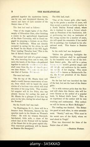 The Mankatonian, volume 18, numéro 9 (mai 1906), est un magazine étudiant qui a capturé la vie de l'école normale d'État de Mankato, avec des articles, de la poésie et des publicités locales de cette période. Banque D'Images