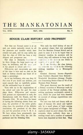 Volume 18, numéro 9 (mai 1906) du Mankatonian présente des activités étudiantes, la vie sur le campus, de la poésie et des articles, donnant un aperçu de la vie à l'école normale d'État de Mankato au début du XXe siècle. Banque D'Images