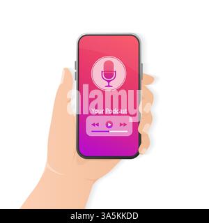 Podcast smartphone en style 3D. Conception créative de la couverture. Concept d'interface utilisateur d'application mobile moderne. Technologie multimédia. Vecteur de concept de technologie en ligne Illustration de Vecteur