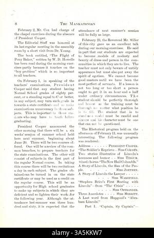 Le magazine Mankatonian de février 1904, produit par les élèves de l'école normale d'État de Mankato, comprend des poèmes, des articles, des résumés sociaux et des publicités des entreprises régionales de Mankato. Banque D'Images