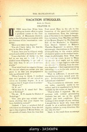 'The Mankatonian' était une publication étudiante de l'école normale d'État de Mankato, publiée mensuellement de 1891 à 1913. Ce magazine comprenait des mises à jour sur la vie sur le campus, des rapports universitaires, des articles écrits par des étudiants et des publicités provenant d'entreprises locales. Banque D'Images