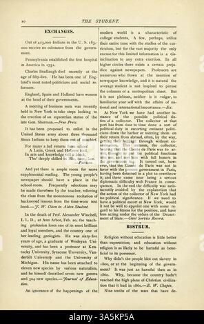 Publié mensuellement de 1888 à 1891, The Student at Mankato State normal School comprend des articles écrits par des élèves, de la poésie, des événements sociaux et des publicités commerciales locales. Il a documenté la culture et les activités du corps étudiant et a été remplacé par le mankatonian. Banque D'Images