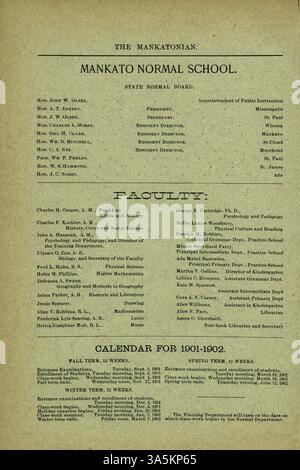 Le Mankatonian est une publication dirigée par des étudiants à l'école normale d'État de Mankato de 1891 à 1913. Ce magazine mensuel comprenait des activités étudiantes, de la poésie, des articles et des publicités provenant d'entreprises locales. Banque D'Images